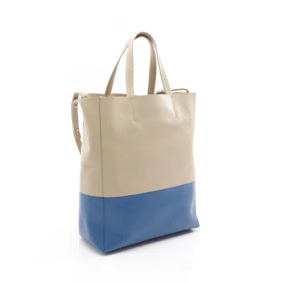 Pre-owned Celine Cabas Beige Blue Leather Tote Bag ()