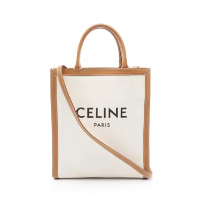 Pre-owned Celine Cabas Brown White Canvas Leather Tote Bag () In Multi