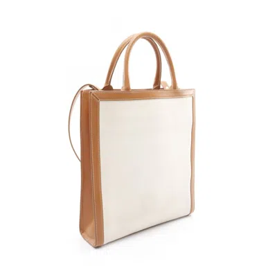 Pre-owned Celine Cabas Brown White Canvas Leather Tote Bag () In Multi