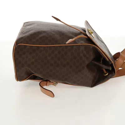 Pre-owned Celine Vintage Drawstring Flap Backpack Macadam Coated Canvas Brown Canvas Backpack Bag ()