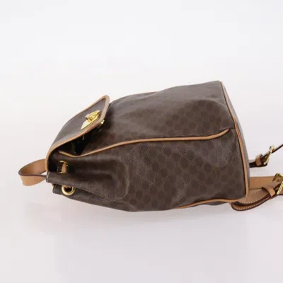 Pre-owned Celine Vintage Drawstring Flap Backpack Macadam Coated Canvas Brown Canvas Backpack Bag ()