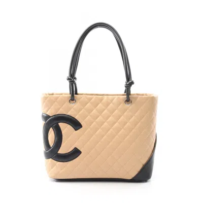 Pre-owned Chanel Beige Black Leather Tote Bag () In Multi