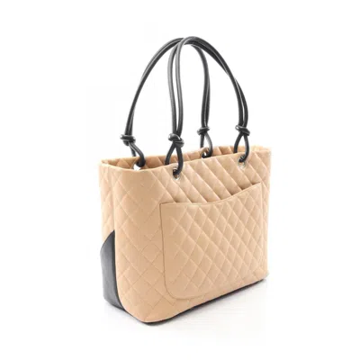 Pre-owned Chanel Beige Black Leather Tote Bag () In Multi