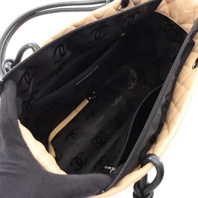 Pre-owned Chanel Beige Black Leather Tote Bag () In Multi