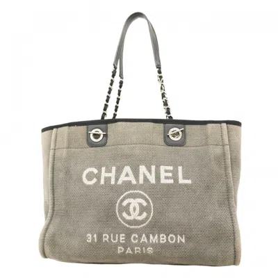 Pre-owned Chanel Black Gray Canvas Tote Bag () In Multi