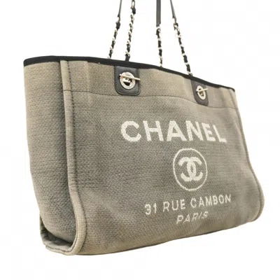 Pre-owned Chanel Black Gray Canvas Tote Bag () In Multi