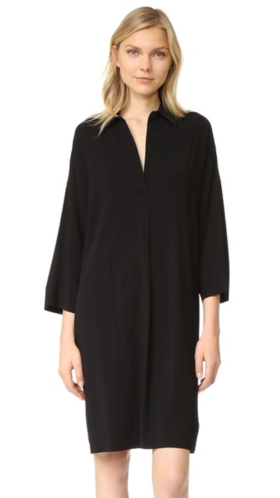 Vince Point-collar Stretch-crepe Dress In Black