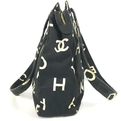 Pre-owned Chanel Black White Leather Canvas Shoulder Bag Tote Bag () In Multi