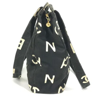 Pre-owned Chanel Black White Leather Canvas Shoulder Bag Tote Bag () In Multi