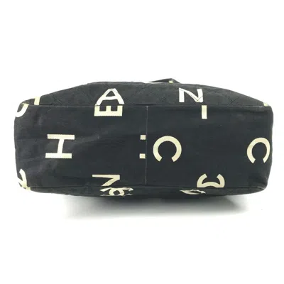 Pre-owned Chanel Black White Leather Canvas Shoulder Bag Tote Bag () In Multi