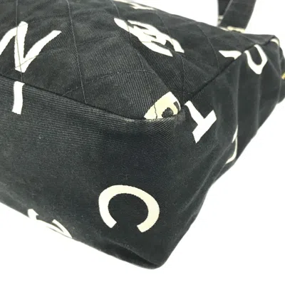 Pre-owned Chanel Black White Leather Canvas Shoulder Bag Tote Bag () In Multi