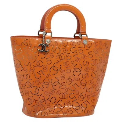 Pre-owned Chanel Cc No.5 Shopping Tote Perforated Patent Orange Patent_leather Handbag ()