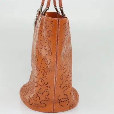 Pre-owned Chanel Cc No.5 Shopping Tote Perforated Patent Orange Patent_leather Handbag ()