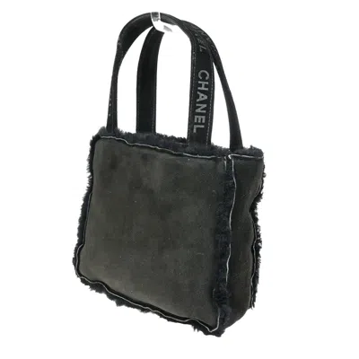 Pre-owned Chanel Fantasy Fur Tote Faux Fur With Leather Black Suede,fur Handbag ()