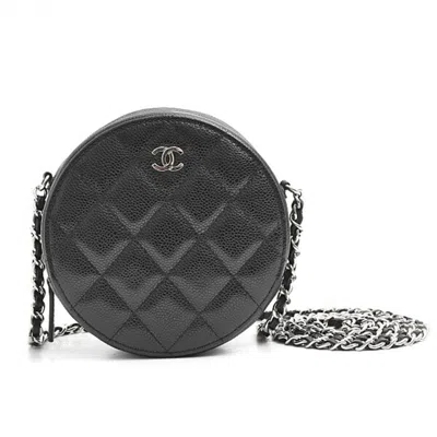 Pre-owned Chanel Matelasse Black Grained Calfskin Pochette Shoulder Bag ()