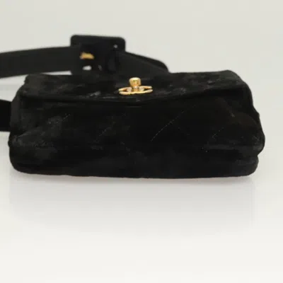 Pre-owned Chanel Vintage Cc Flap Waist Bag Quilted Leather Black Velvet Handbag ()