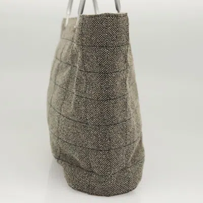 Pre-owned Chanel Vintage Chocolate Bar Metal Ring Tote Quilted Canvas Gray Canvas Handbag ()