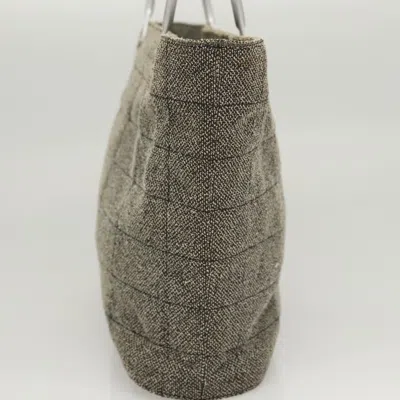 Pre-owned Chanel Vintage Chocolate Bar Metal Ring Tote Quilted Canvas Gray Canvas Handbag ()