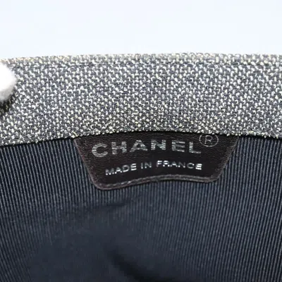 Pre-owned Chanel Vintage Chocolate Bar Metal Ring Tote Quilted Canvas Gray Canvas Handbag ()