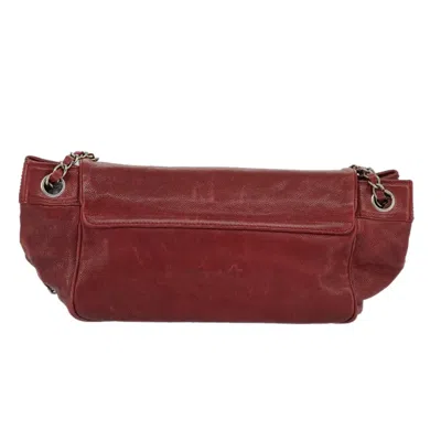 Pre-owned Chanel Vintage Logo Accordion Flap Bag Caviar Beige Leather Handbag () In Sand