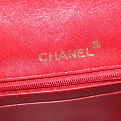Pre-owned Chanel Vintage Square Chain Handle Flap Bag Quilted Lambskin Red Leather Handbag ()