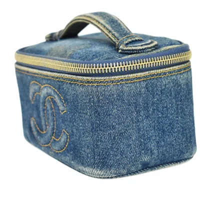 Pre-owned Chanel Vintage Timeless Zip Around Vanity Case Denim Blue Denim_jeans Handbag ()