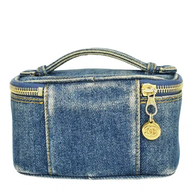 Pre-owned Chanel Vintage Timeless Zip Around Vanity Case Denim Blue Denim_jeans Handbag ()