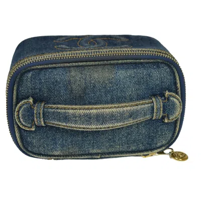 Pre-owned Chanel Vintage Timeless Zip Around Vanity Case Denim Blue Denim_jeans Handbag ()