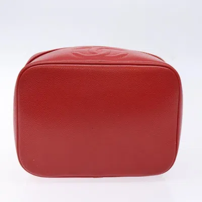 Pre-owned Chanel Vintage Timeless Zip Around Vanity Case Caviar Red Calfskin Handbag ()