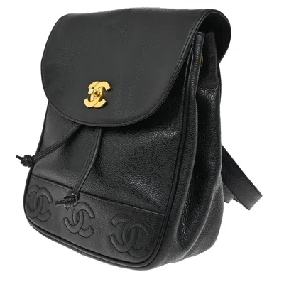 Pre-owned Chanel Vintage Triple Stitched Cc Flap Backpack Caviar Black Calfskin Backpack Bag ()