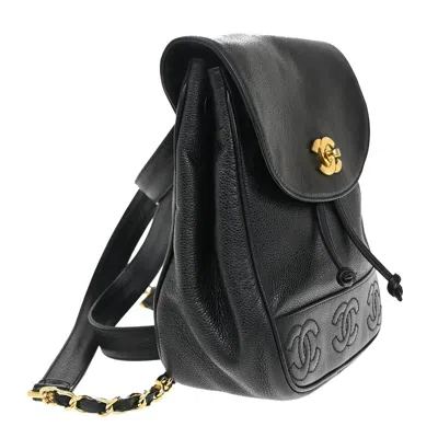Pre-owned Chanel Vintage Triple Stitched Cc Flap Backpack Caviar Black Calfskin Backpack Bag ()
