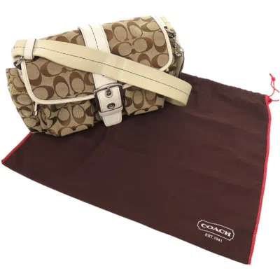 Pre-owned Coach Beige Brown Leather Canvas Shoulder Bag () In Multi