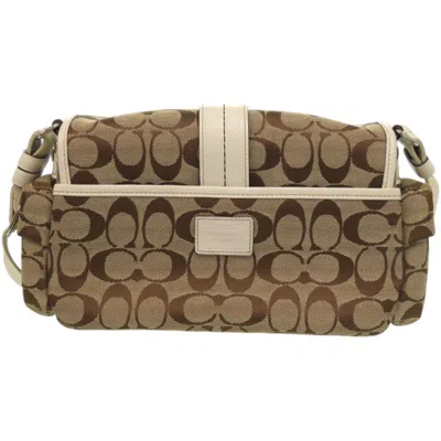 Pre-owned Coach Beige Brown Leather Canvas Shoulder Bag () In Multi