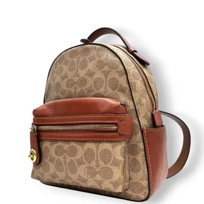 Pre-owned Coach Beige Brown Pvc Leather Backpack () In Multi