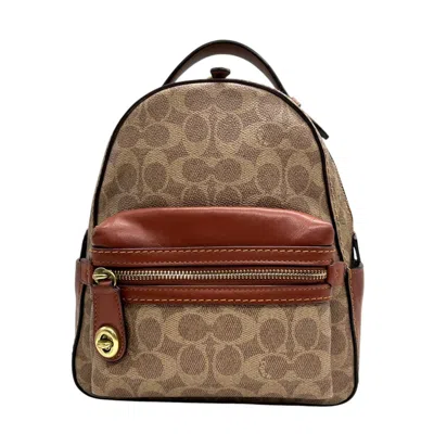 Pre-owned Coach Beige Brown Pvc Leather Backpack () In Multi