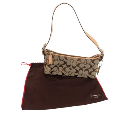 Pre-owned Coach Beige Brown Leather Canvas Shoulder Bag () In Multi