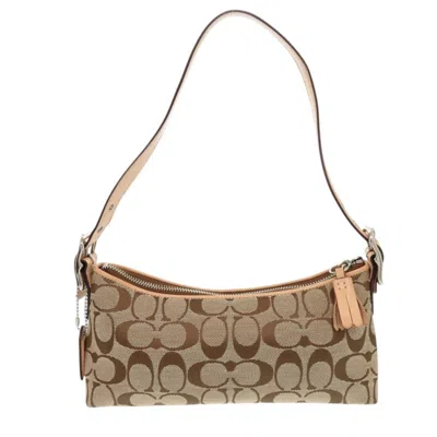 Pre-owned Coach Beige Brown Leather Canvas Shoulder Bag () In Multi