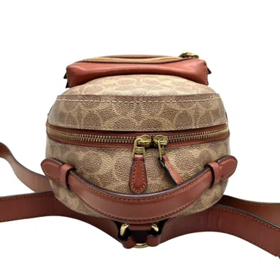 Pre-owned Coach Beige Brown Pvc Leather Backpack () In Multi