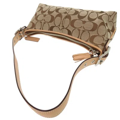 Pre-owned Coach Beige Brown Leather Canvas Shoulder Bag () In Multi