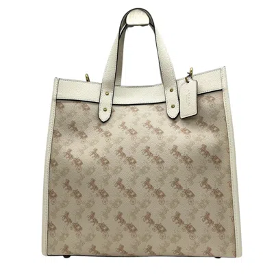 Pre-owned Coach Beige White Pvc Leather Shoulder Bag Tote Bag () In Multi
