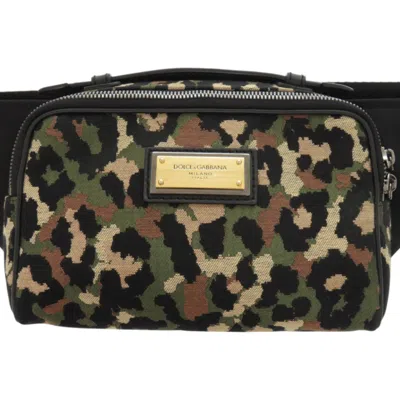 Pre-owned Dolce & Gabbana Black Camouflage Khaki Canvas Nylon Fanny Pack Sling Bag ()