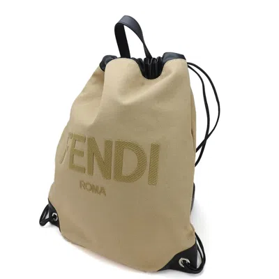Pre-owned Fendi Beige Black Canvas Leather Backpack () In Multi