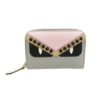 Pre-owned Fendi Beige Pink Gray Beige Leather Coin Purse/coin Case ()