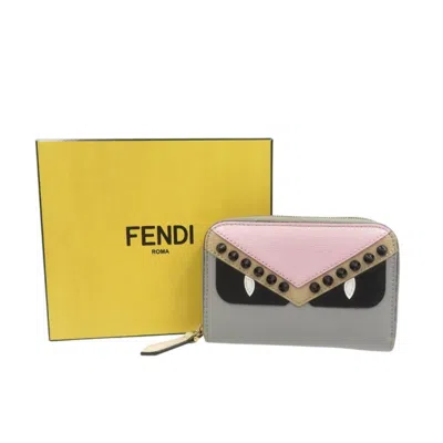 Pre-owned Fendi Beige Pink Gray Beige Leather Coin Purse/coin Case ()