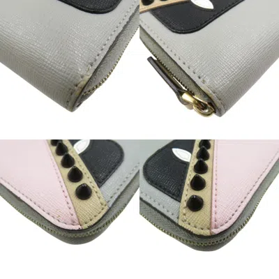 Pre-owned Fendi Beige Pink Gray Beige Leather Coin Purse/coin Case ()