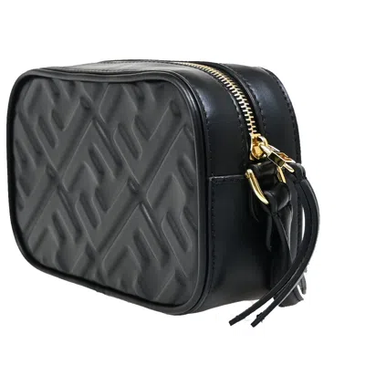 Pre-owned Fendi Camera Bag Zucca Embossed Leather Black Leather Handbag ()