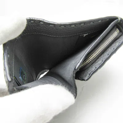 Pre-owned Fendi Selleria Dark Gray Leather Wallet (bi-fold) ()