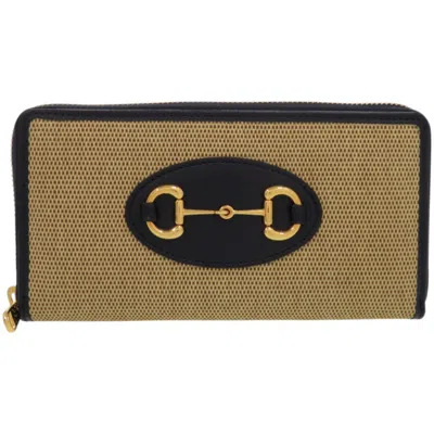 Pre-owned Gucci Beige Navy Canvas Leather Long Wallet (bi-fold) () In Multi