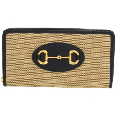 Pre-owned Gucci Beige Navy Canvas Leather Long Wallet (bi-fold) () In Multi