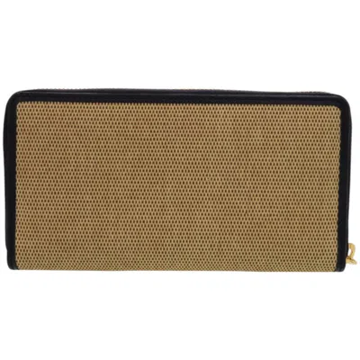 Pre-owned Gucci Beige Navy Canvas Leather Long Wallet (bi-fold) () In Multi